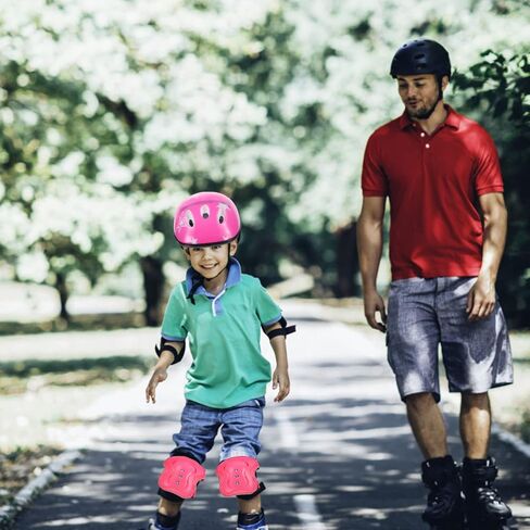 CLISPEED 7pcs Kids Adjustable Helmet with Elbow Wrist Knee Pads Children Sports Helmet Protective Gear Skateboard Skate Accessories for 3-8 Years Old Boys Girls(Red) in Kuwait