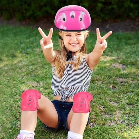 CLISPEED 7pcs Kids Adjustable Helmet with Elbow Wrist Knee Pads Children Sports Helmet Protective Gear Skateboard Skate Accessories for 3-8 Years Old Boys Girls(Red) in Kuwait