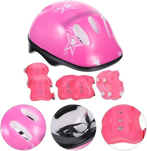 CLISPEED 7pcs Kids Adjustable Helmet with Elbow Wrist Knee Pads Children Sports Helmet Protective Gear Skateboard Skate Accessories for 3-8 Years Old Boys Girls(Red) in Kuwait