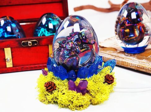 مجموعة قوالب راتنج الإيبوكسي بيضة التنين ، ديناصور البيض راتنج العفن سيليكون مع قاعدة مضيئة خشبية تعمل باليو إس بي ، قوالب التنين لصب الراتنج DIY فن الحرف مصباح سطح المكتب كريستال زين حزب ديكور المنزل in Kuwait