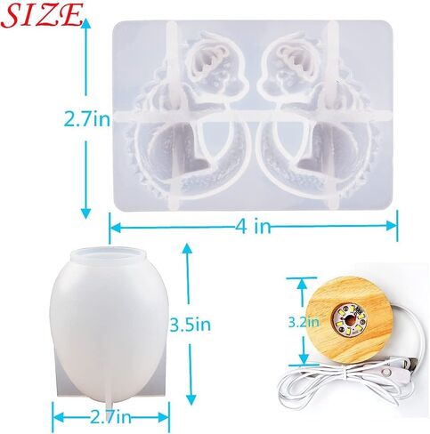 مجموعة قوالب راتنج الإيبوكسي بيضة التنين ، ديناصور البيض راتنج العفن سيليكون مع قاعدة مضيئة خشبية تعمل باليو إس بي ، قوالب التنين لصب الراتنج DIY فن الحرف مصباح سطح المكتب كريستال زين حزب ديكور المنزل in Kuwait