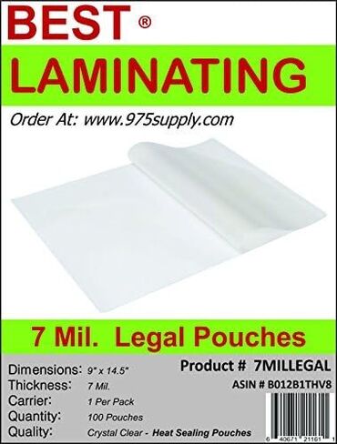 Best Laminating® Best Laminating® - أكياس تغليف حرارية شفافة بحجم 7 مل - 9 X 14.5 - الكمية 100 in Kuwait
