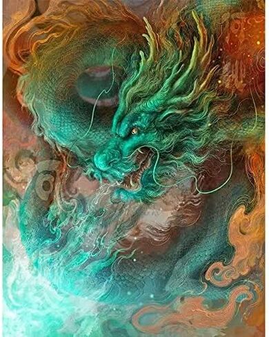 DCIDBEI مربع الحفر الماس اللوحة 16x20in مربع حجر الماس اللوحة التنين الملونة التنين اللوحة بواسطة أرقام الكريستال الفن التنين ملصق التطريز مجموعة الكبار التنين عبر الابره عدة الحيوان in Kuwait