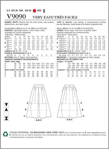نموذج خياطة تنورة السيدة V9090E50 من Vogue Patterns، مقاس E5 (14-16-18-20-22) in Saudi Arabia