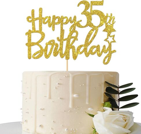 Gold Glitter Happy 35th Birthday Cake Topper,Hello 35, Cheers to 35 Years,35 & Fabulous Party Decoration in Saudi Arabia