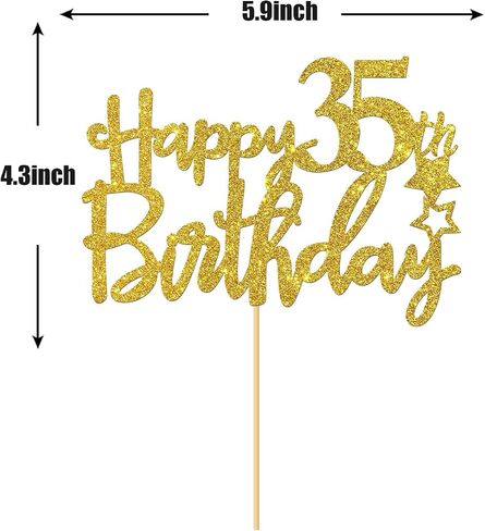Gold Glitter Happy 35th Birthday Cake Topper,Hello 35, Cheers to 35 Years,35 & Fabulous Party Decoration in Saudi Arabia