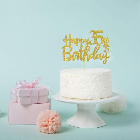 Gold Glitter Happy 35th Birthday Cake Topper,Hello 35, Cheers to 35 Years,35 & Fabulous Party Decoration in Saudi Arabia