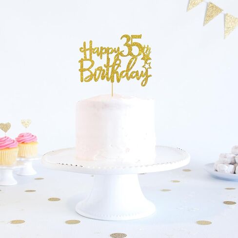 Gold Glitter Happy 35th Birthday Cake Topper,Hello 35, Cheers to 35 Years,35 & Fabulous Party Decoration in Saudi Arabia