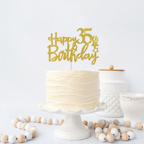 Gold Glitter Happy 35th Birthday Cake Topper,Hello 35, Cheers to 35 Years,35 & Fabulous Party Decoration in Saudi Arabia