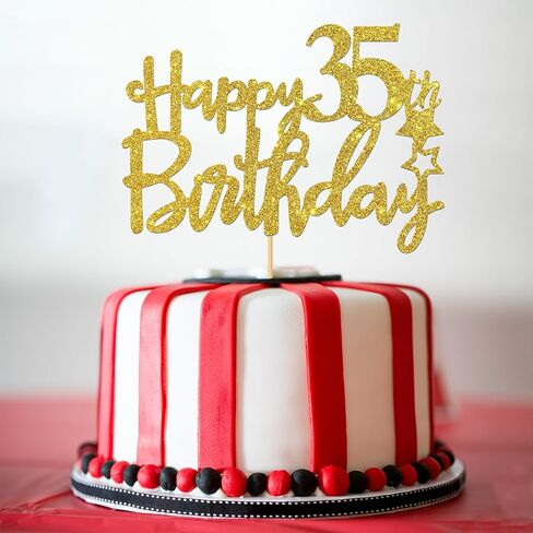 Gold Glitter Happy 35th Birthday Cake Topper,Hello 35, Cheers to 35 Years,35 & Fabulous Party Decoration in Saudi Arabia