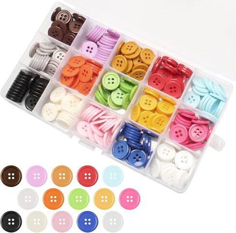 Jawflew Mixed Sewing Buttons 300PCS 4 Holes Buttons Resin Button with Separate Compartment Storage Box, Suit for Sewing, Craft Projects and Holiday Decoration in Kuwait