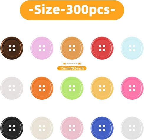 Jawflew Mixed Sewing Buttons 300PCS 4 Holes Buttons Resin Button with Separate Compartment Storage Box, Suit for Sewing, Craft Projects and Holiday Decoration in Kuwait