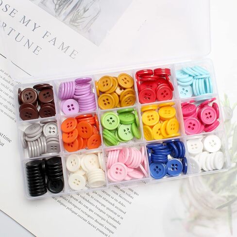 Jawflew Mixed Sewing Buttons 300PCS 4 Holes Buttons Resin Button with Separate Compartment Storage Box, Suit for Sewing, Craft Projects and Holiday Decoration in Kuwait