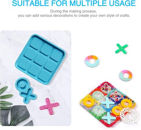 لعبة لوح قوالب راتنج اكس او من تيك تاك تو مع قالب تيك تاك تو و4 قوالب شطرنج لراتنج الايبوكسي والحرف اليدوية in Kuwait