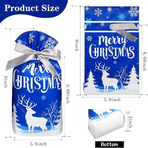Christmas Drawstring Favor Bags Christmas Plastic Treat Candy Bag Xmas Goodies Gift Bags for Kids Birthday Snack Wrapping Christmas Party Favors Decor (50 Pcs, Snowman) in Saudi Arabia