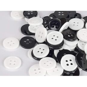 15 mm Round Button 100 Pcs for DIY Craft Sewing Garment Cloth Shirt Dress Pants Skirt Bag Hat Accessories Scrapbooking - Black and White (Black)