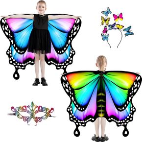 LYL. Ling Butterfly Wings For Girls, Double-Sided Fairy Wings, Halloween Costumes for Kids, 3PCS Butterfly Cape Set.