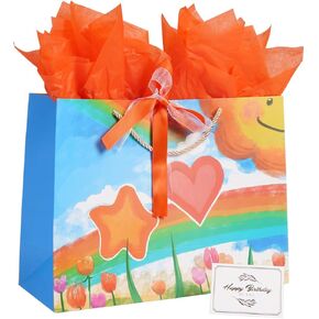 Ranfashiong Large 13.7"x10.2"x5.1"Gift Bag with Handles and Tissue Paper For Children's Birthday Party Guests Kids Gift Wrapping Colorful Rainbow Newborn Baby Shower in Kuwait