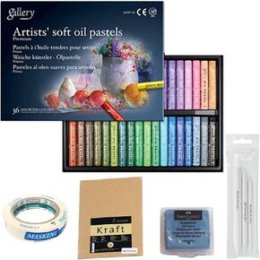 Mungyo Artists’ Soft Oil Pastels Beginners Set (incl. MUNGYO Oil Pastels Set of 36, Kneaded Eraser with Case, Blending Stump, Kraft Sketchbook, Masking Tape) in Kuwait