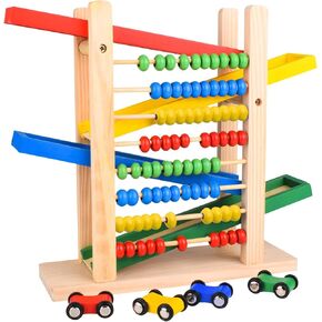 Montessori Toys for Toddlers, Car Track for Toddlers 3-5 with 4 Cars and a Wooden Abacus Toy for Kids Math - Wooden Toys Cars - Toddler Race Track- Autism Toys Car Ramp Toy in Saudi Arabia