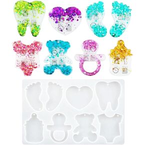 اكس اكس كيه جيه اس زد جيه كيو قوالب سلسلة مفاتيح من الراتنج، 7 قطع من قوالب سيليكون لراتنج الايبوكسي مع ثقوب، للحرف اليدوية اليدوية والقلادات والقلائد وسلسلة المفاتيح in Kuwait