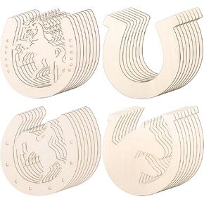 DLOnline 48 Pieces Unfinished Horseshoes Shape Wooden Cutouts, 4 Styles Cowboy Decor Wood Slices, Horse Shaped Blank Wood Discs for Home DIY, Western Party Decorations, Kids Handicrafts in Kuwait