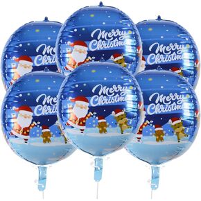 Christmas Santa Blue Foil Balloons 22 Inch Pack of 6,360 Degree 4D Mylar Blue Balloons,Christmas Party Supplies,Christmas Balloon Arch Kit