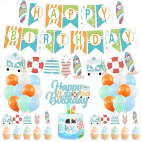 زينة حفلة عيد ميلاد ركوب الأمواج، لافتة ركوب الأمواج الصيفية تحت عنوان كعكة أعلى بالونات إكليل للصيف شاطئ بركة لواو تصفح حفلة عيد الميلاد لوازم الحفلات بطابع هاواي in Kuwait