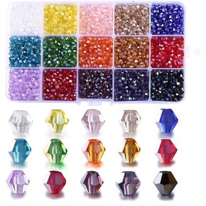 2mm Bicone Beads for Bracelet Making, FANGZHIDI 4500pcs AB Colorful Glass Beads for Suncatchers Jewelry Beading Supplies Handmade Crafts. 15 Color Assortments