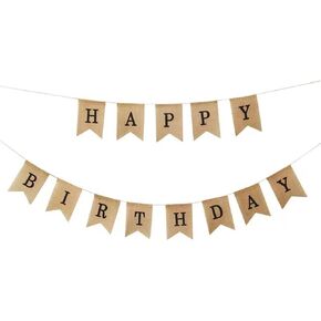 Swallowtail Flag Burlap Happy Birthday Banner ，Birthday Party Decoration Banner ，Black and White Fonts Optional .(White)