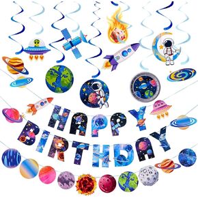 SUNBEAUTY 37PCS Space Galaxy Birthday Decorations Space Themed Party Supplies Solar System Kit Outer Space Galaxy Party Party Decorations Space Themed Party Favors