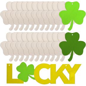 Unfinished Wooden Ornaments, Unfinished Wood Shamrock Cutouts, DIY Wooden Ornaments with Ropes, 30 PCS Shamrock and 1 Lucky in Kuwait