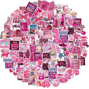 100 PCS Cartoon Stickers Hot Pink Stickers,Waterproof Vinyl Stickers for Laptop Phone Suitcase Skateboard,Cute Stickers Aesthetic for Kids Girls Teens in Saudi Arabia