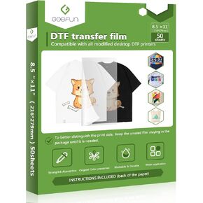 ورق فيلم نقل Goefun DTF - A4 (8.3 بوصة × 11.7 بوصة) للتسامي 50 ورقة، ورق نقل حراري PET بلمسة نهائية غير لامعة على الوجهين للطباعة المباشرة على الفيلم على منسوجات القمصان in Kuwait