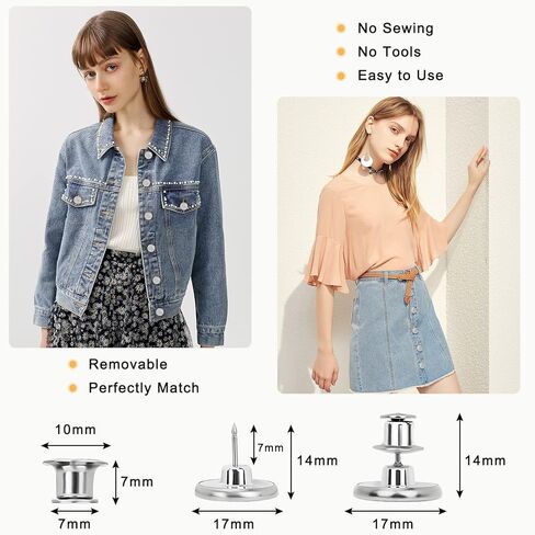 12 مجموعة من دبابيس أزرار الجينز للجينز، بدون خياطة ولا أدوات استبدال دبابيس أزرار الجينز للجينز كبيرة جدًا وقابلة لإعادة الاستخدام وقابلة للتعديل in Kuwait