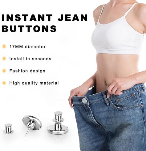 12 مجموعة من دبابيس أزرار الجينز للجينز، بدون خياطة ولا أدوات استبدال دبابيس أزرار الجينز للجينز كبيرة جدًا وقابلة لإعادة الاستخدام وقابلة للتعديل in Kuwait