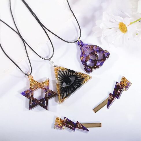 FineInno 9 Shapes Jewelry Pendant Resin Silicone Mold Star, Celtic Trinity Knot, Lightning, Ankh Cross, Evil Eye Necklace Epoxy Mold with 1 Black Rope, 24 Triangle Ring in Saudi Arabia