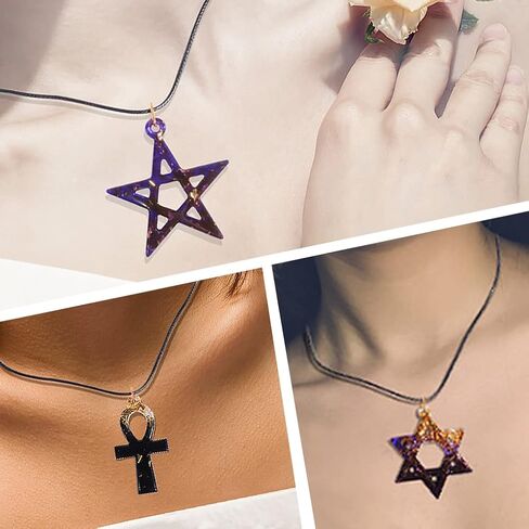 FineInno 9 Shapes Jewelry Pendant Resin Silicone Mold Star, Celtic Trinity Knot, Lightning, Ankh Cross, Evil Eye Necklace Epoxy Mold with 1 Black Rope, 24 Triangle Ring in Saudi Arabia