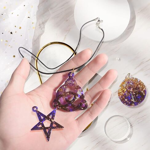 FineInno 9 Shapes Jewelry Pendant Resin Silicone Mold Star, Celtic Trinity Knot, Lightning, Ankh Cross, Evil Eye Necklace Epoxy Mold with 1 Black Rope, 24 Triangle Ring in Saudi Arabia