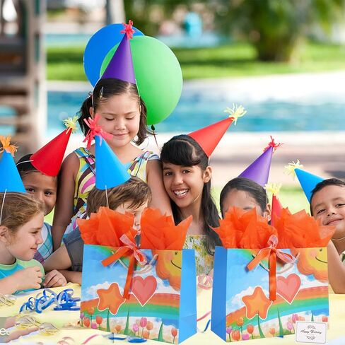 Ranfashiong Large 13.7"x10.2"x5.1"Gift Bag with Handles and Tissue Paper For Children's Birthday Party Guests Kids Gift Wrapping Colorful Rainbow Newborn Baby Shower in Kuwait