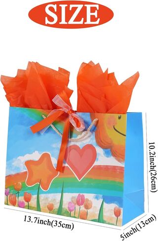 Ranfashiong Large 13.7"x10.2"x5.1"Gift Bag with Handles and Tissue Paper For Children's Birthday Party Guests Kids Gift Wrapping Colorful Rainbow Newborn Baby Shower in Kuwait