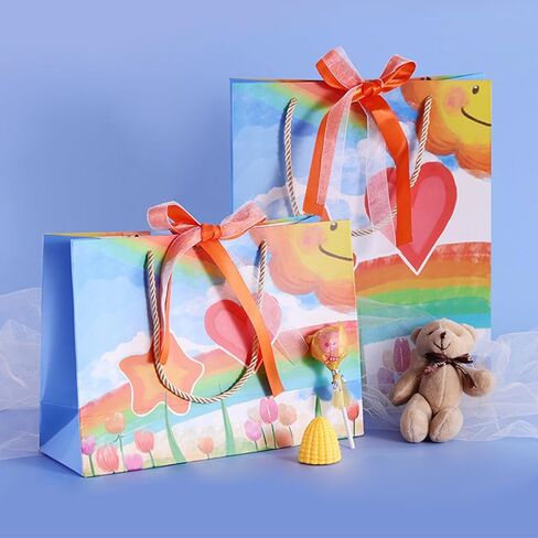 Ranfashiong Large 13.7"x10.2"x5.1"Gift Bag with Handles and Tissue Paper For Children's Birthday Party Guests Kids Gift Wrapping Colorful Rainbow Newborn Baby Shower in Kuwait