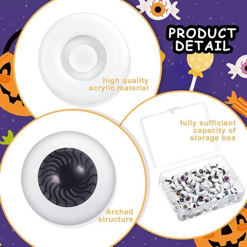 60 Pieces Halloween Eyeballs Props Plastic Scary Fake Eyeballs Party Decoration Eyeballs Halloween Decorative Eyes Horror Props with Clear Storage Box for Halloween Trick Party or Decor, 10 Colors in Saudi Arabia