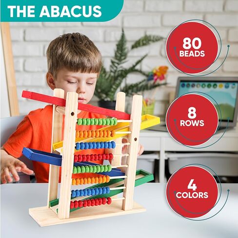 Montessori Toys for Toddlers, Car Track for Toddlers 3-5 with 4 Cars and a Wooden Abacus Toy for Kids Math - Wooden Toys Cars - Toddler Race Track- Autism Toys Car Ramp Toy in Saudi Arabia