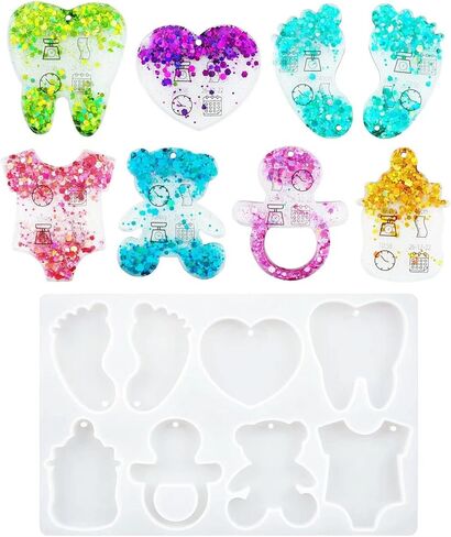 اكس اكس كيه جيه اس زد جيه كيو قوالب سلسلة مفاتيح من الراتنج، 7 قطع من قوالب سيليكون لراتنج الايبوكسي مع ثقوب، للحرف اليدوية اليدوية والقلادات والقلائد وسلسلة المفاتيح in Kuwait