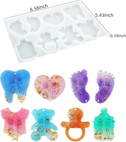 اكس اكس كيه جيه اس زد جيه كيو قوالب سلسلة مفاتيح من الراتنج، 7 قطع من قوالب سيليكون لراتنج الايبوكسي مع ثقوب، للحرف اليدوية اليدوية والقلادات والقلائد وسلسلة المفاتيح in Kuwait