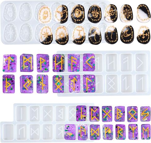 Witch Runes Stone Silicone Mold Epoxy Resin Casting Silicone Molds Witchcraft Jewelry Casting Set 39-Cavity in Saudi Arabia