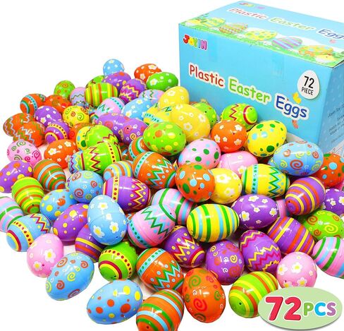 JOYIN 72 Pcs Plastic Printed Bright Easter Eggs 2.3" Tall for Easter Hunt, Basket Stuffers Fillers, Classroom Prize Supplies, Filling Treats and Party Favor in Saudi Arabia