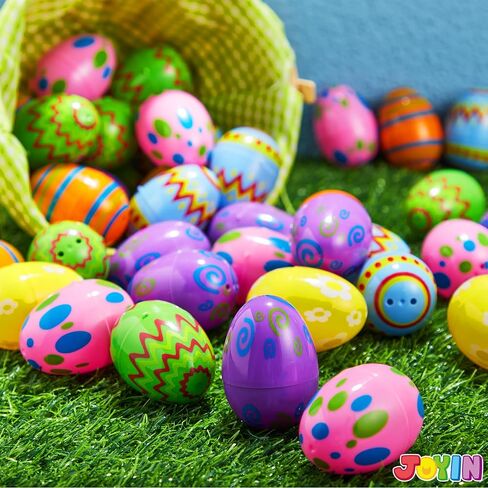 JOYIN 72 Pcs Plastic Printed Bright Easter Eggs 2.3" Tall for Easter Hunt, Basket Stuffers Fillers, Classroom Prize Supplies, Filling Treats and Party Favor in Saudi Arabia