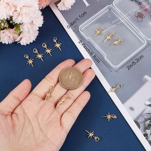 Beebeecraft 1 صندوق 12 قطعة سحر نجمة الشمال 18 قيراط مطلية بالذهب على شكل نجمة بولاريس مع حلقة قفز 10 × 17 مم لصنع المجوهرات بنفسك وسوار القلادة in Saudi Arabia